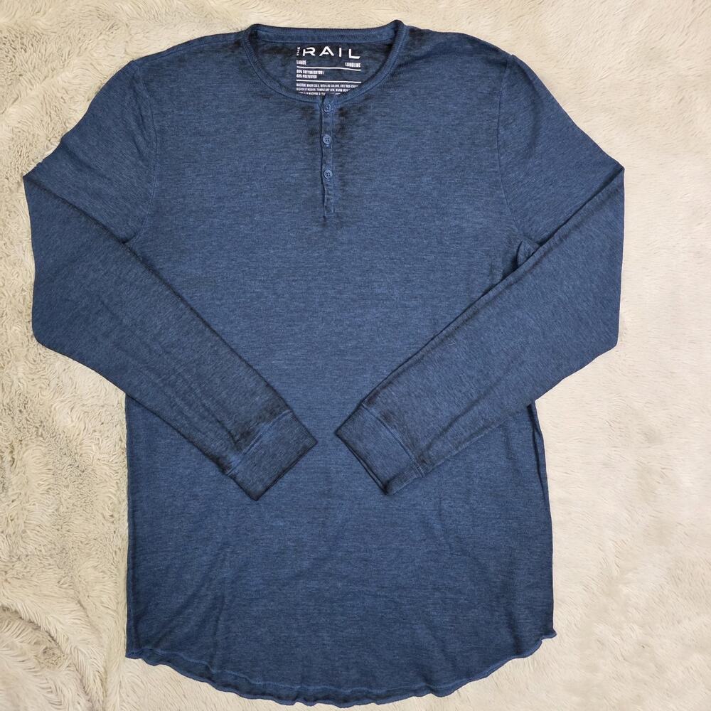 The Rail Shirt Henley Mens Large Burnout Blue Lightweight Long Sleeve Longline